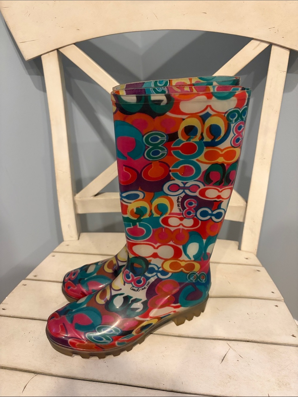 Coach Poppy Pattern Rain Boots for Women - size 6